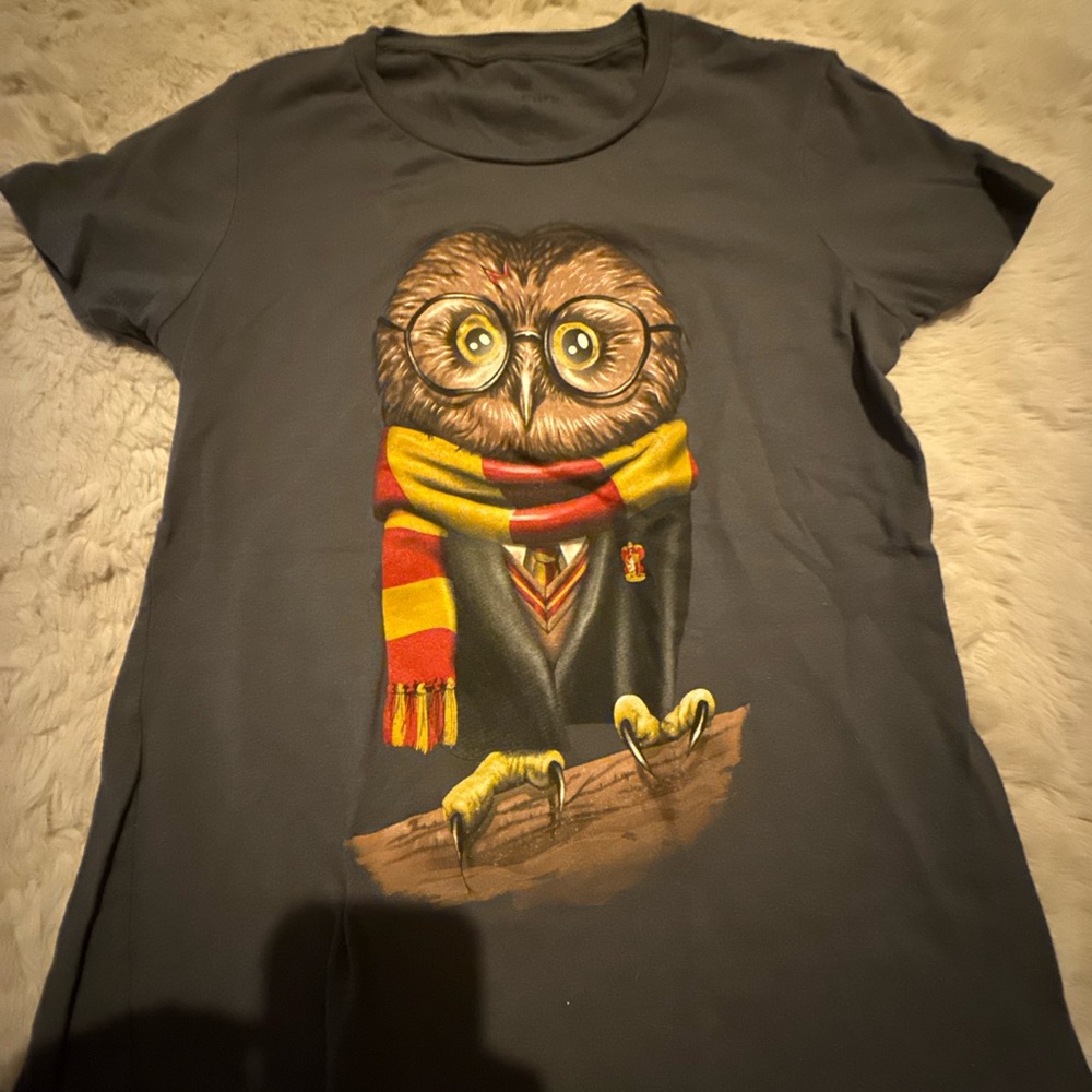 Gray Harry Potter T-Shirt with Owl and Scarf Design